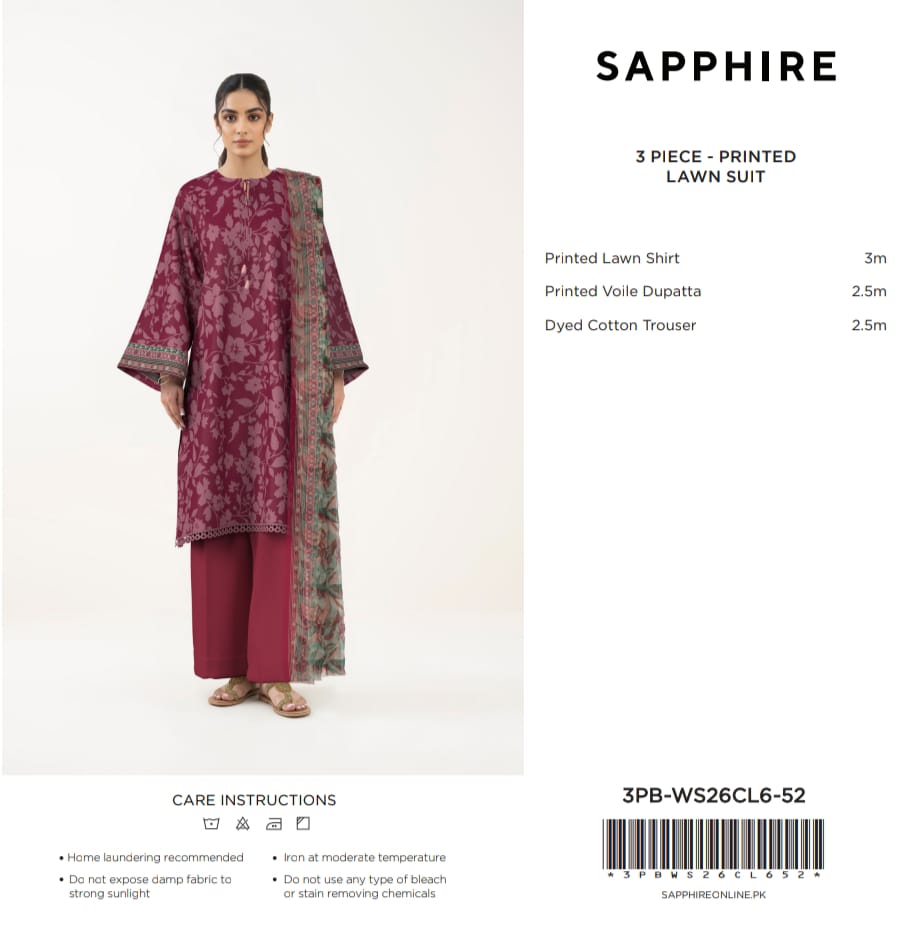 Sapphire|3 pc |Printed Lawn| original