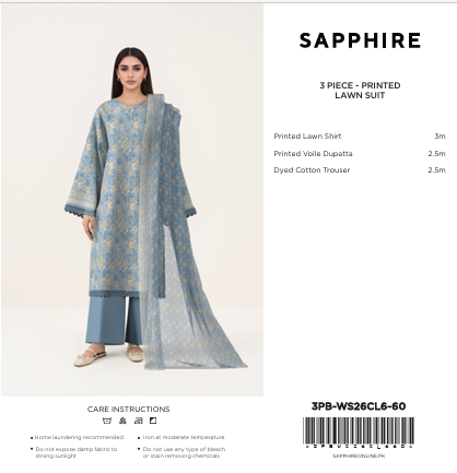 Sapphire|3 pc |Printed Lawn