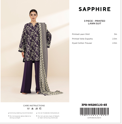 Sapphire|3 pc |Printed Lawn