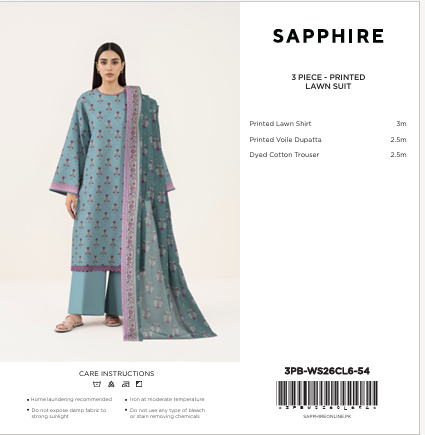 Sapphire|3 pc |Printed Lawn