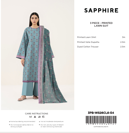 Sapphire|3 pc |Printed Lawn